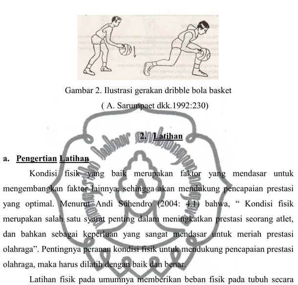 Gambar 2. Ilustrasi gerakan dribble bola basket  ( A. Sarumpaet dkk.1992:230) 