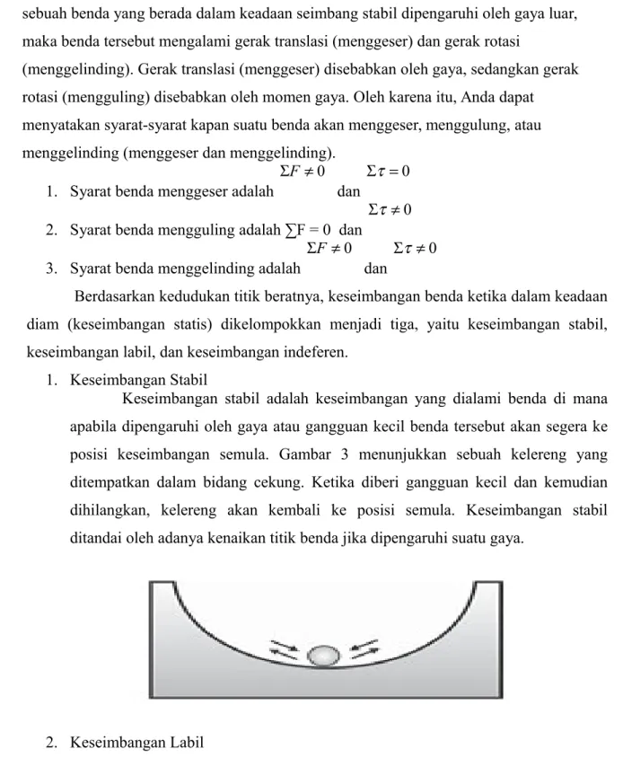 Gambar 3. Keseimbangan stabil (Sunardi, 2014: 161)
