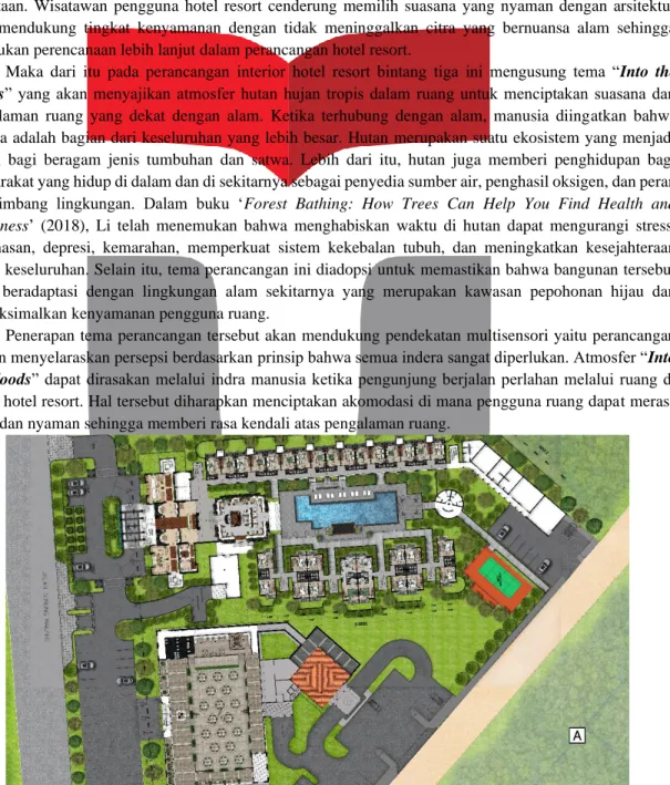 Gambar 1. Site Plan Hotel Resort Bintang Tiga di Tamansari, Kabupaten Bogor  Sumber: Analisis Penulis 