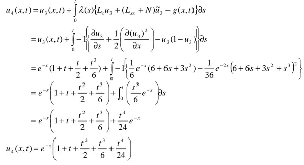 Grafik  (4.3)  menunjukkan  bahwa  akurasi  penyelesaian  u ( t x , ) yang  diperoleh  dengan  menngunakan  metode  itersi  variasi  untuk  beberapa  itersi  terhadap  penyelesaian  eksak  persamaan  diferenesial  parabolik  nonlinier  di 