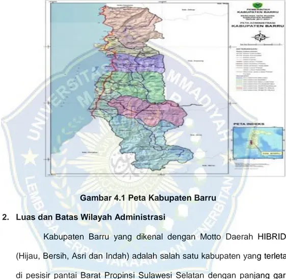 Gambar 4.1 Peta Kabupaten Barru  2.  Luas dan Batas Wilayah Administrasi 