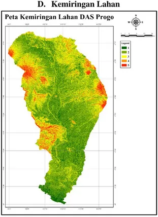 Gambar 5.6 Peta Tataguna Lahan  Berdasarkan  gambar  5.6  dapat  disimpulakan bahwa penggunaan lahan di DAS  Progo  didominasi  oleh  kebun,  persawahan,  pemukiman  dan  tegalan,  dengan  luas  total  mencapai 2.294.492.959 m2