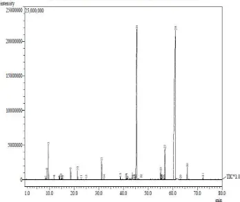 Gambar 1. Kromatogram  GC Minyak Atsiri  Hasil Isolasi Dari   Simplisia Rimpang Tanaman Temu Putih