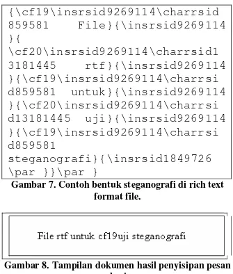 Gambar 7. Contoh bentuk steganografi di rich text  format file. 
