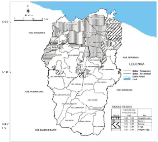 Gambar 6.  Peta distribusi kecamatan yang memiliki kerentanan di Kabupaten Subang
