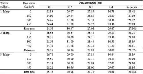 Tabel 6. Rata-rata karakter malai dua genotipe padi pada dua dosis pemupukan nitrogen di rumah kaca, PAIR Batan, pada MK 2017