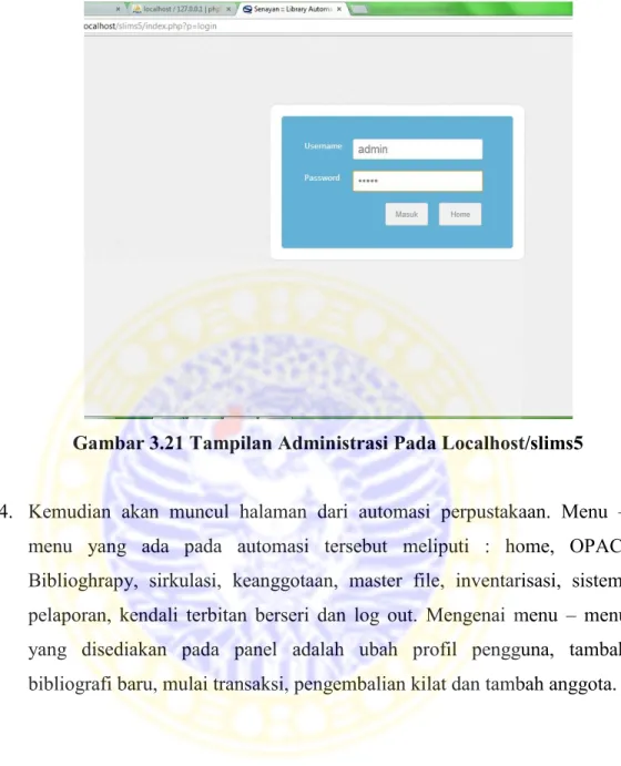 Gambar 3.21 Tampilan Administrasi Pada Localhost/slims5 