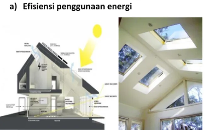 Gambar 1. Bangunan yang memanfaatkan sinar  matahari untuk pencahayaan alami secara maksimal  pada siang hari, untuk mengurangi penggunaan energi 