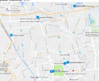 Gambar  3.1.1  Persebaran  Objek  Wisata  di  Jakarta  (Zoom  In  Tempat yang Berdekatan) 