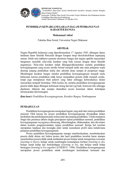 Pendidikan Kewarganegaraan Dalam Pembangunan Karakter Bangsa Muhammad