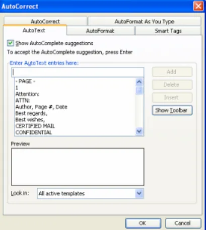 Gambar 2.2. Jendela AutoText 