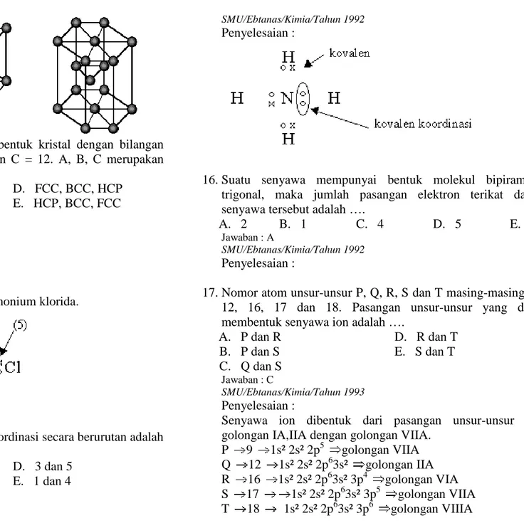 Gambar  A,  B  dan  C  adalah  bentuk  kristal  dengan  bilangan  Koordinasi  A  =  12,  B  =  8  dan  C  =  12