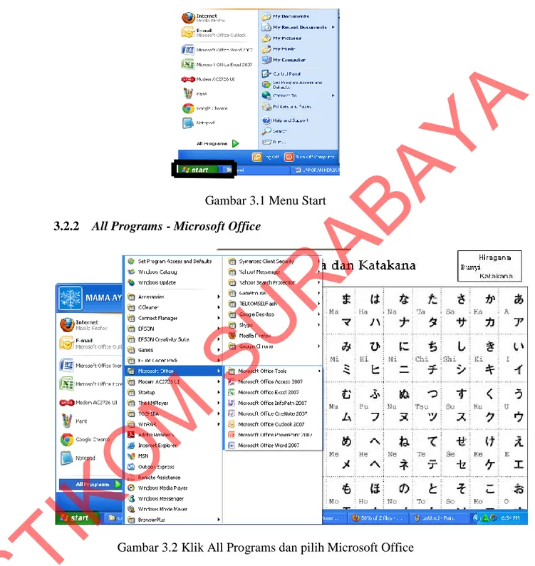Gambar 3.1 Menu Start  3.2.2  All Programs - Microsoft Office 