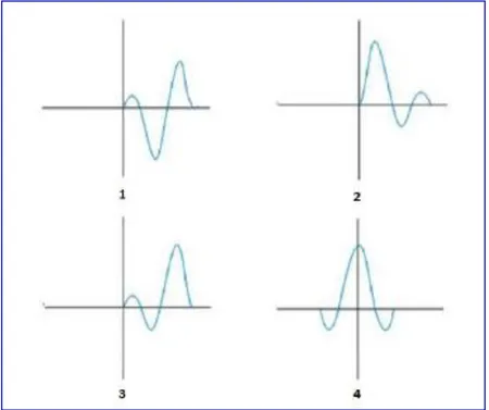 Gambar 4. Jenis-jenis wavelet berdasarkan konsentrasi energinya, yaitu mixed  phase wavelet (1), minimum phase wavelet (2), maximum phase wavelet (3), dan 