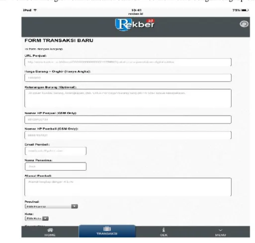 Gambar 3. Form transaksi baru pada RekBer.id
