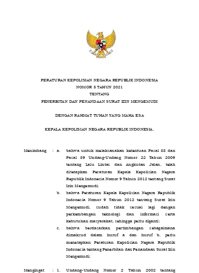 PERATURAN KEPOLISIAN NEGARA REPUBLIK INDONESIA NOMOR 5 TAHUN 2021 ...