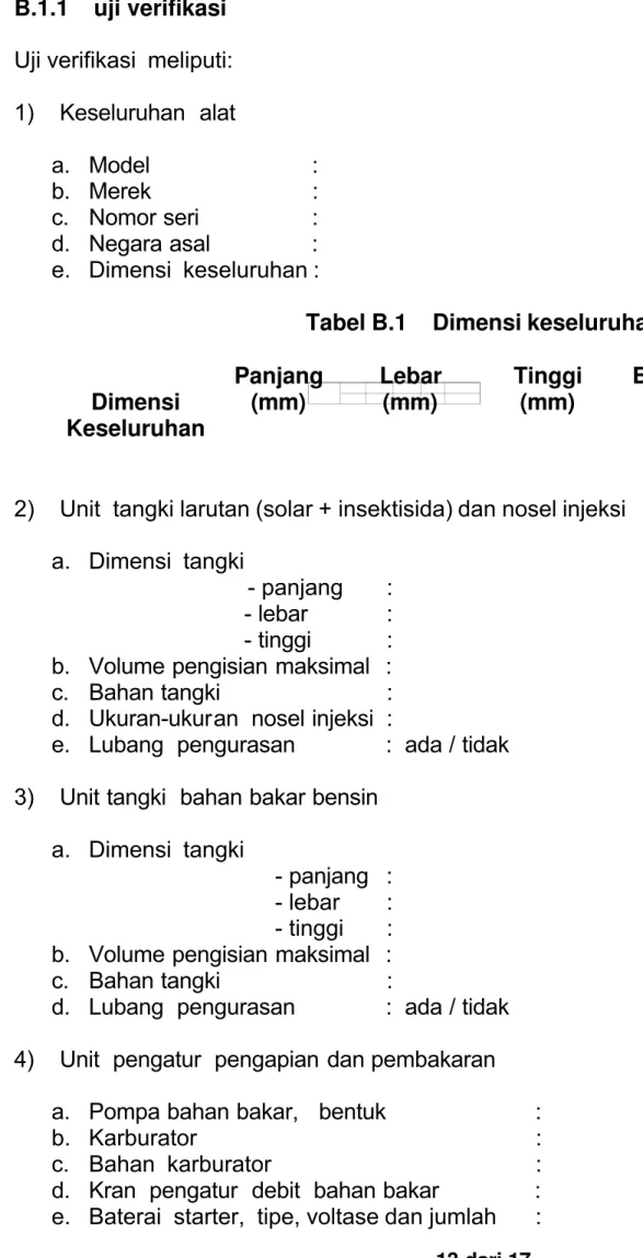 Tabel B.1  Dimensi keseluruhan Panjang (mm) Lebar(mm) Tinggi(mm) Berat Isi(kg) Berat Kosong(kg)Dimensi Keseluruhan