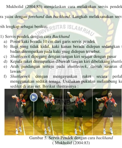 Gambar 5. Servis Pendek dengan cara backhand  ( Mukholid (2004:83) 