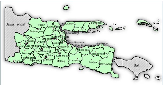 Gambar 1. Peta Wilayah Administrasi Provinsi Jawa Timur per Kabupaten/Kota  Variabel Penelitian 