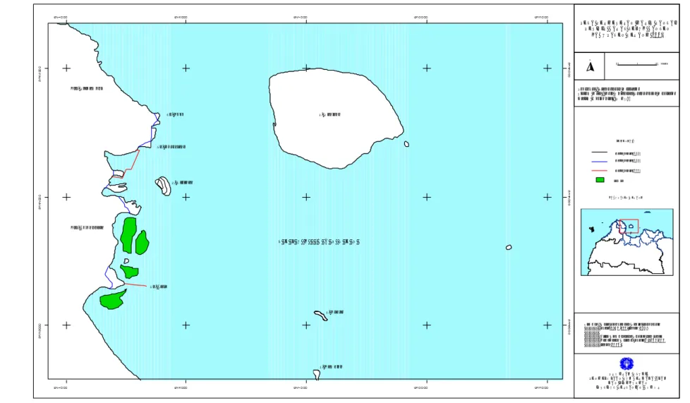 Gambar 11.  Peta pergeseran garis pantai pesisir barat Teluk Banten Kabupaten Serang 2007 