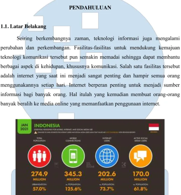 Gambar 1. 1 Data pengguna internet di Indonesia   (Sumber : datareportal.com, 2021) 