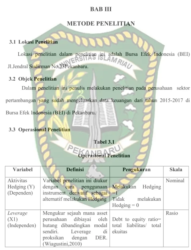 Tabel 3.1   Operasional Penelitian 