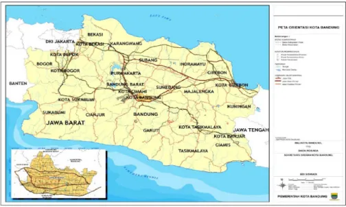 Gambar 1 memperlihatkan peta orientasi Kota Bandung. 