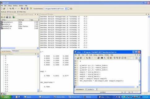Gambar 2.  Tampilan Editor Matlab &amp; Hasil Program  Simulasi Model 