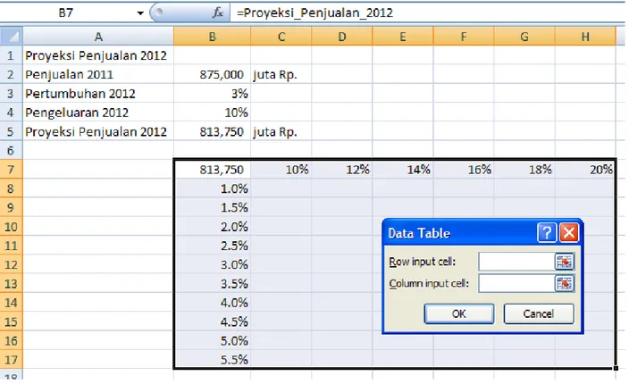 Gambar 12 Entri awal Data Table dengan 2 Variabel