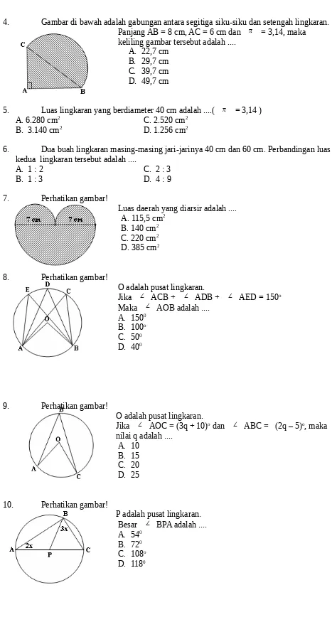 Gambar di bawah adalah gabungan antara segitiga siku-siku dan setengah lingkaran. π