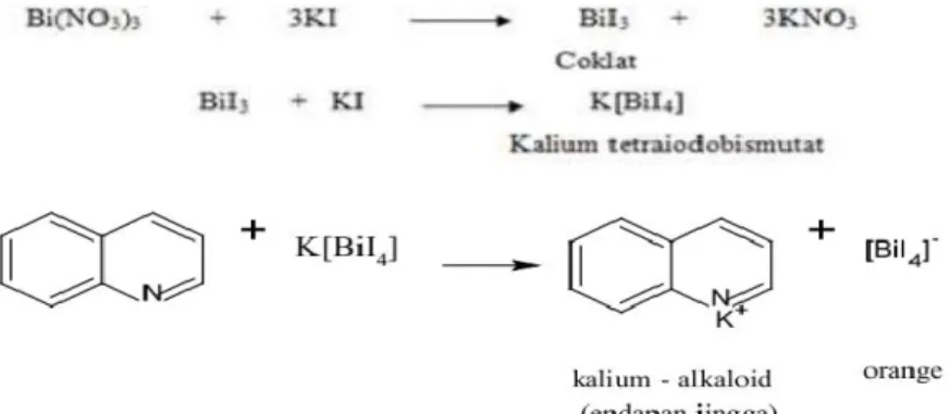 Gambar  4.1  Reaksi  alkaloid  dengan  pereaksi  Dragendrof  (Muthmainnah,  2017). 