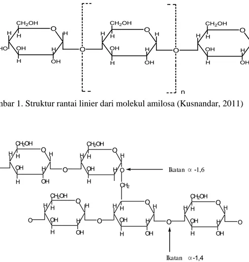 Gambar 1. Struktur rantai linier dari molekul amilosa (Kusnandar, 2011) 