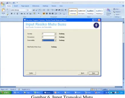 Gambar 6. Input Transaksi Mutu 