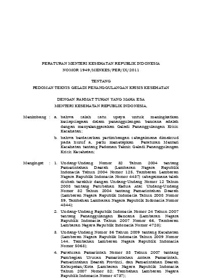 PERATURAN MENTERI KESEHATAN REPUBLIK INDONESIA NOMOR 1949/MENKES/PER/IX ...