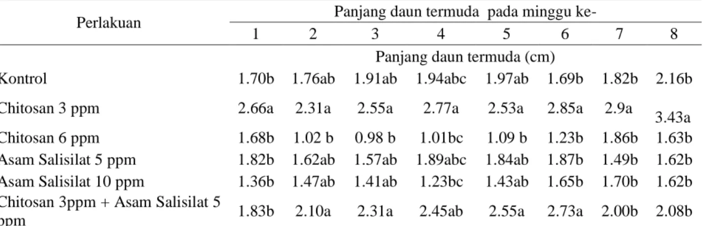 Tabel 10. Rata-rata panjang daun termuda tanaman anggrek Phalaenopsis amabilis pada tahap aklimatisasi 