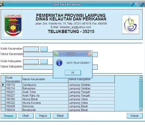 Gambar 6.  Hasil input data Kecamatan 