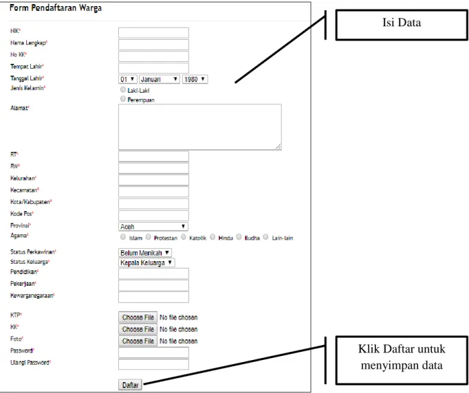 Gambar 1.3 Halaman Daftar  1)  Source Code Form Pendaftaran 