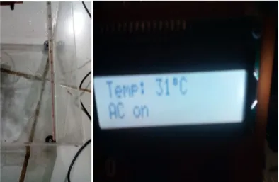 Gambar 12 Tampilan penunjukan antara termometer dan LCD saat kipas belum beroperasi 