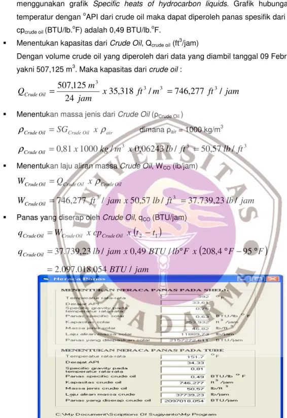 Gambar 2. Hasil Eksekusi Perhitungan Neraca Panas 