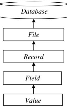 Gambar 2.2 Hierarki/Tingkatan Data dalam Sebuah Struktur Database 