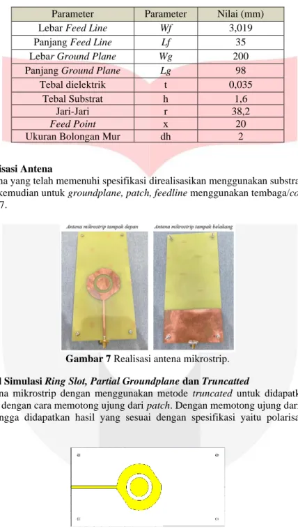 Gambar 7 Realisasi antena mikrostrip. 