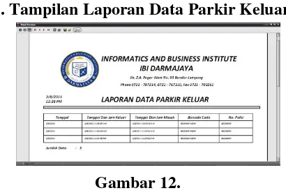 Gambar 12. Tampilan Laporan Data Parkir Keluar 