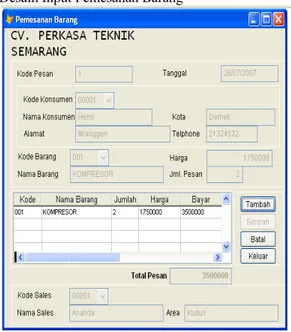 Gambar 4.12 : Desain Input Pendataan Barang  Sumber : Data Yang Diolah 