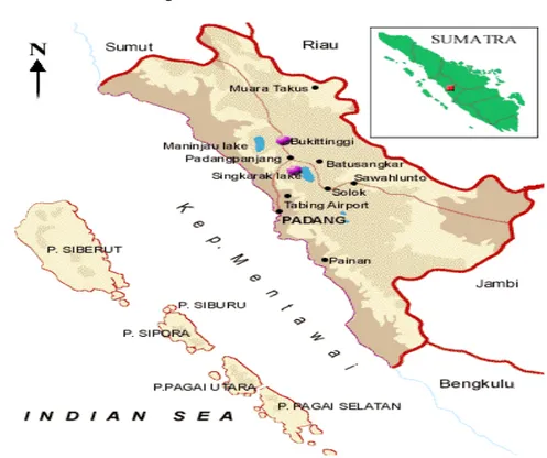Gambar 2-1 : Peta Sumatera Barat (Sumber : Wikipedia  2007) 
