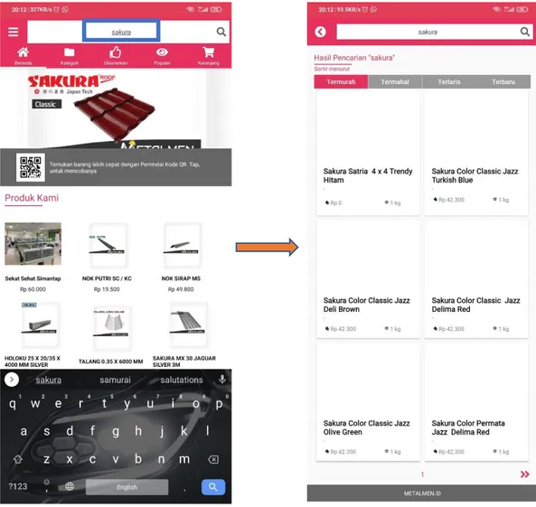 Gambar 3.5 menunjukkan user melakukan product search di  search  box  yaitu  berupa  produk  bernama  sakura