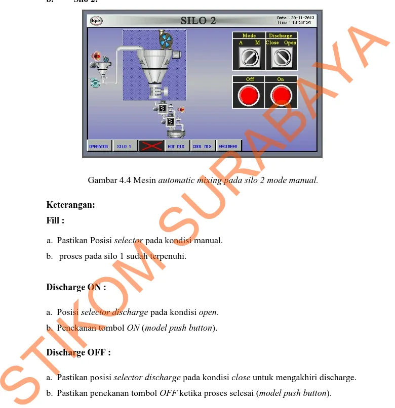 Gambar 4.4 Mesin automatic mixing pada silo 2 mode manual.  Keterangan: 