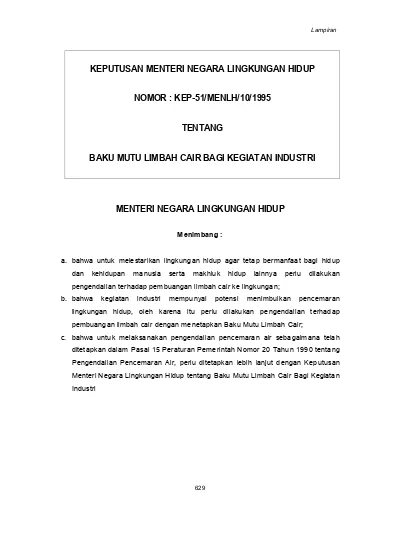 KEPUTUSAN MENTERI NEGARA LINGKUNGAN HIDUP NOMOR : KEP-51/MENLH/10/1995 ...