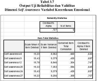 Tabel 3.7 Output Uji Reliabilitas dan Validitas 