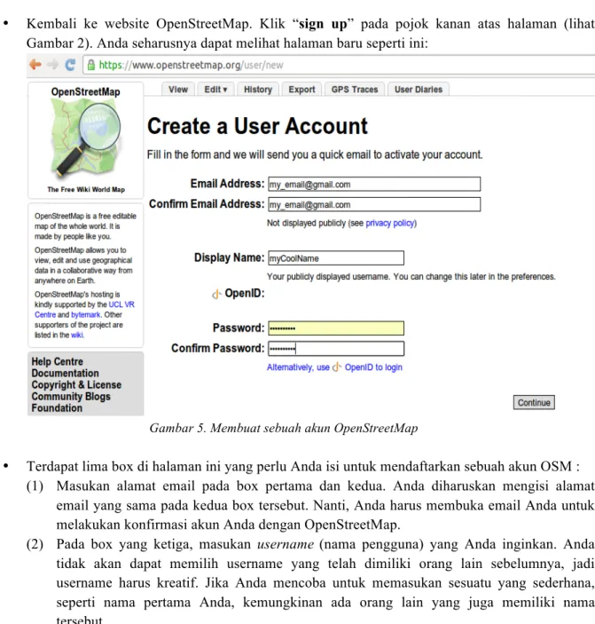 Gambar 5. Membuat sebuah akun OpenStreetMap