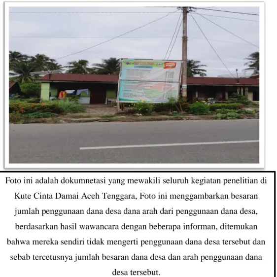 Foto ini adalah dokumnetasi yang mewakili seluruh kegiatan penelitian di  Kute Cinta Damai Aceh Tenggara, Foto ini menggambarkan besaran  jumlah penggunaan dana desa dana arah dari penggunaan dana desa,  berdasarkan hasil wawancara dengan beberapa informan